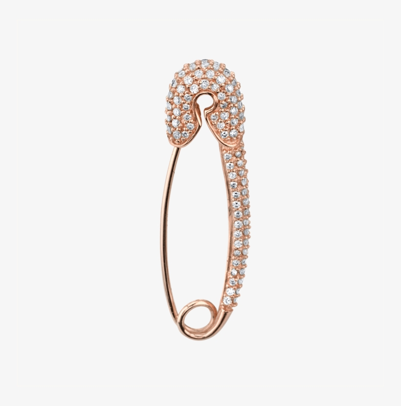 Large Diamond Safety Pin Earring 14k Rose Gold White, transparent png #4898889
