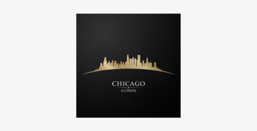 Chicago Illinois City Skyline Silhouette Black Background - Chicago, transparent png #492030