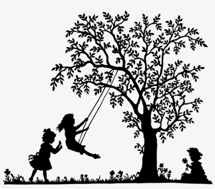 Silhouette Drawing Child Female Girl - Girls On Swing Silhouette, transparent png #493112