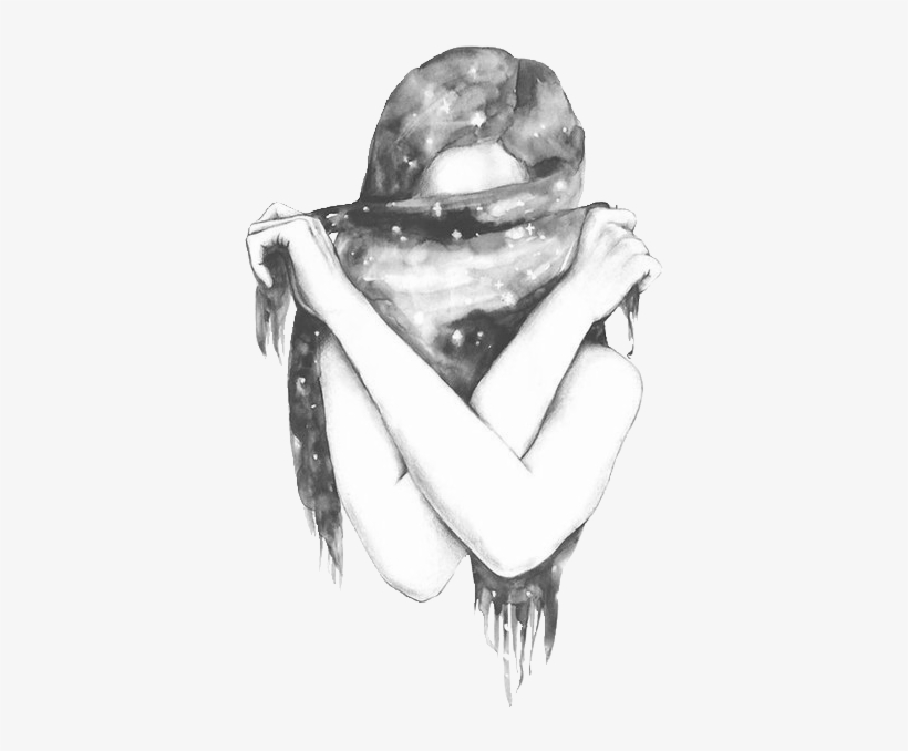 Black And White Cute Drawing Girl Favim - Drawing Of Girl Tumblr Hipster, transparent png #496502