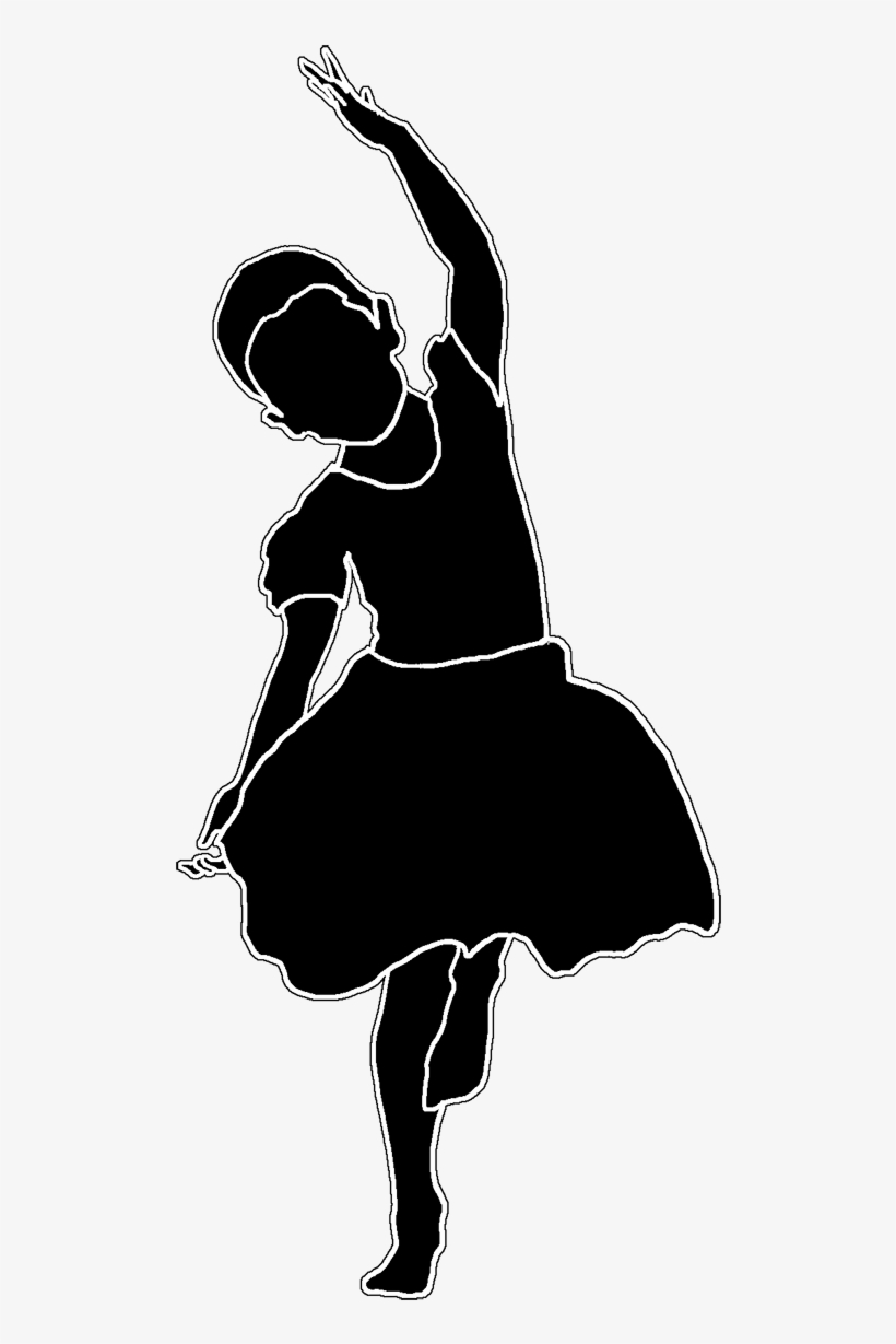 Dancing Girl Silhouette Black White Line - Dancing Little Girl Silhouette, transparent png #496936