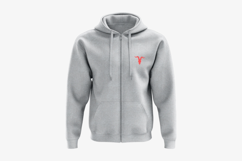 Grey Zipper Hoodie W/ Red Skull Logo - Hoodie Zipper Grey Mockup, transparent png #498205