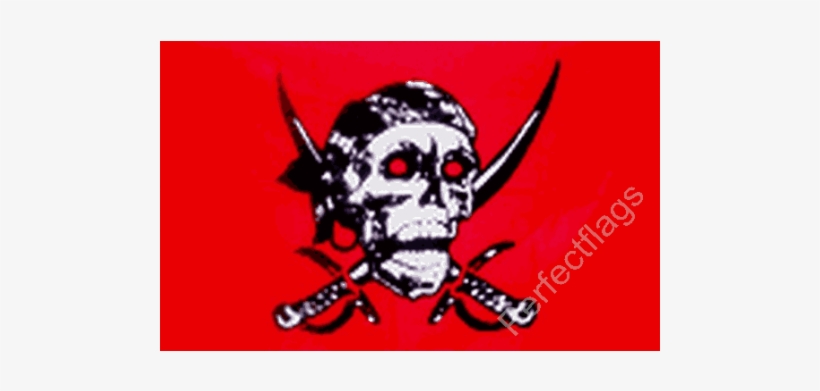 Red Skull Cross Sabres Flag - Buccaneer Pirate Flag, transparent png #498557