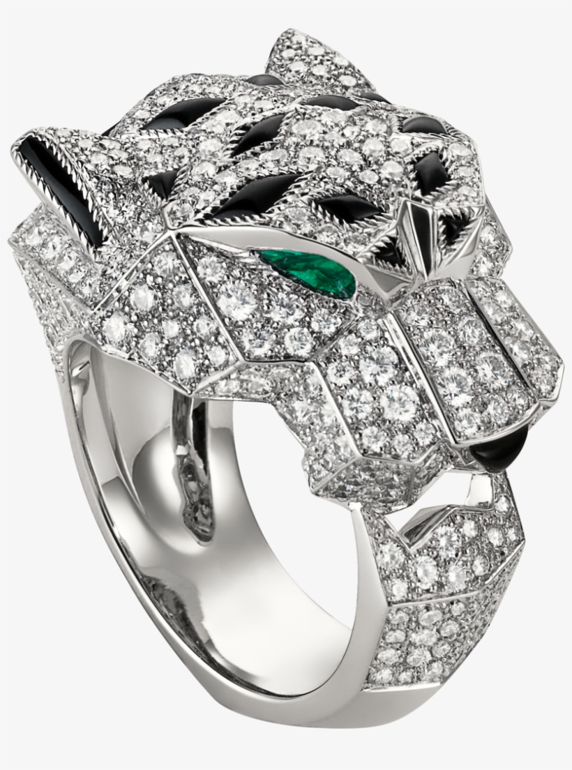 Panthère De Cartier Ringwhite Gold, Diamonds, Emeralds, - Cartier Panthere Ring, transparent png #4906959