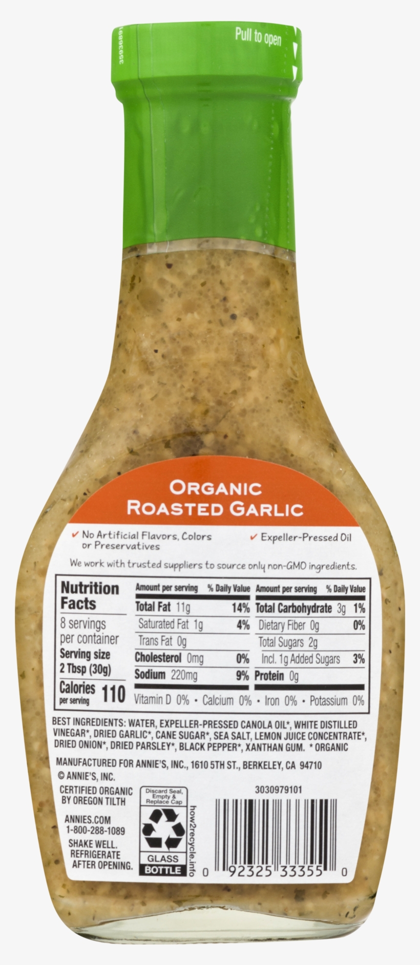 S Organic Roasted Garlic Vinaigrette, 8 Fl Oz - Bottle, transparent png #4909745