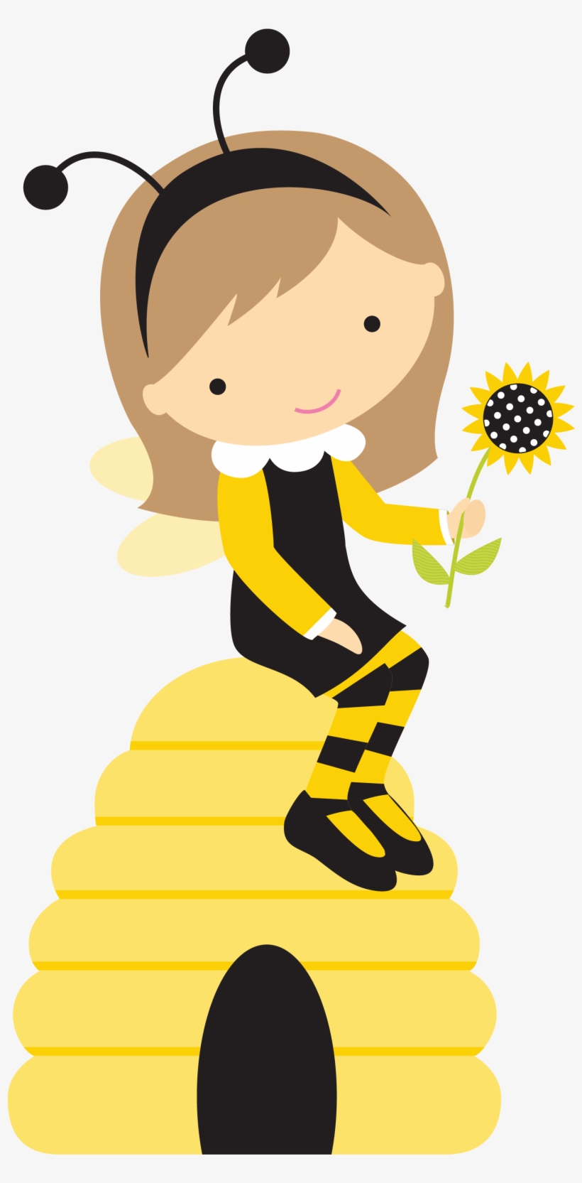 Abelhinha Menina Sentada Elemento Cute Bee, Elemento, - Bee Party Bumble Clipart, transparent png #4915342