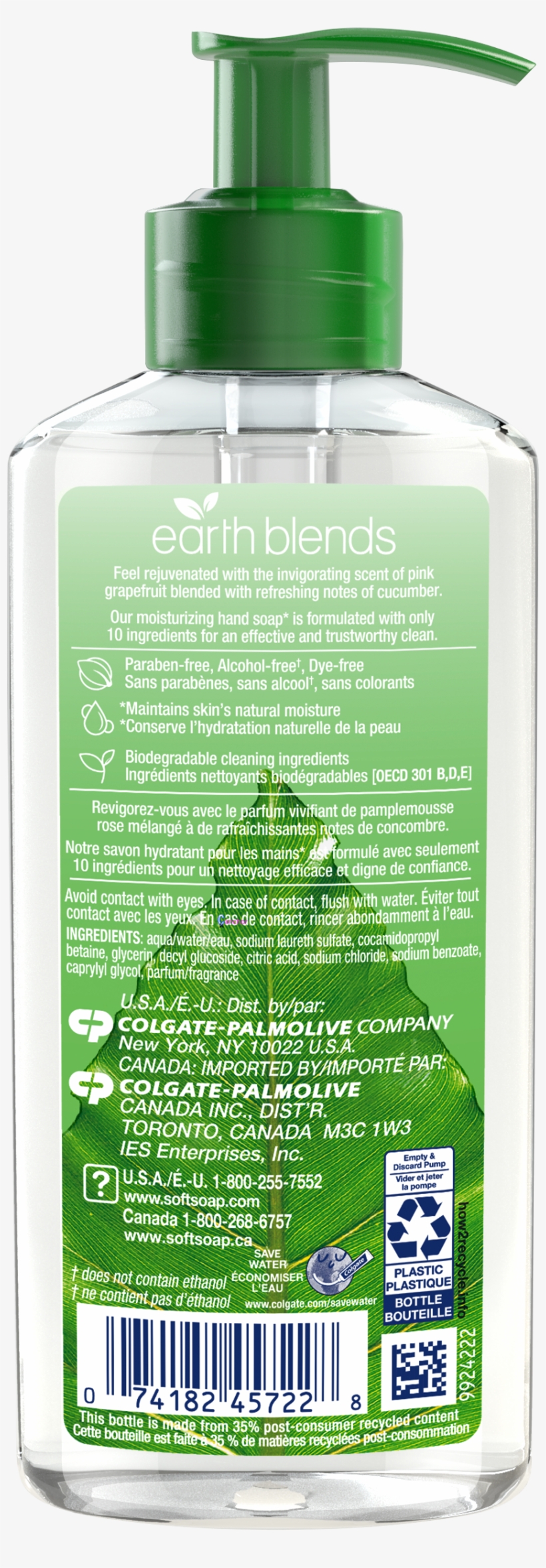 Softsoap Earth Blends Liquid Hand Soap, Pink Grapefruit - Spanish Splash Cologne, transparent png #4929744