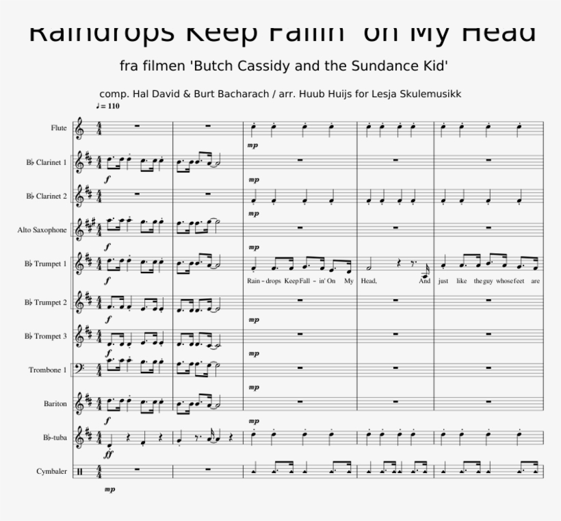 Raindrops Keep Falling On My Head Sheet Music For Clarinet, - Document, transparent png #4931565