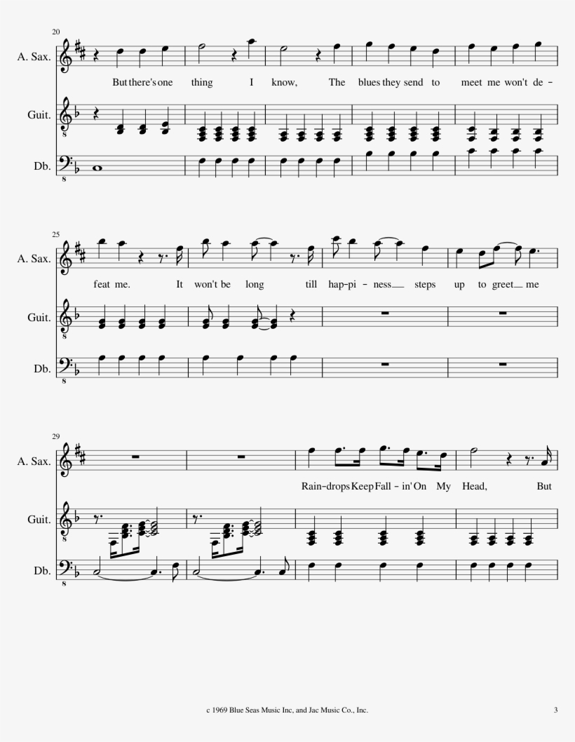 Raindrops Keep Faillin' On My Head Sheet Music Composed - Drum Sheet Music Star Spangled Banner, transparent png #4931952