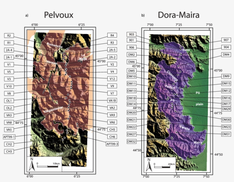 Digital Elevation Models Of The Pelvoux And (b) Dora - Digital Elevation Model, transparent png #4934973