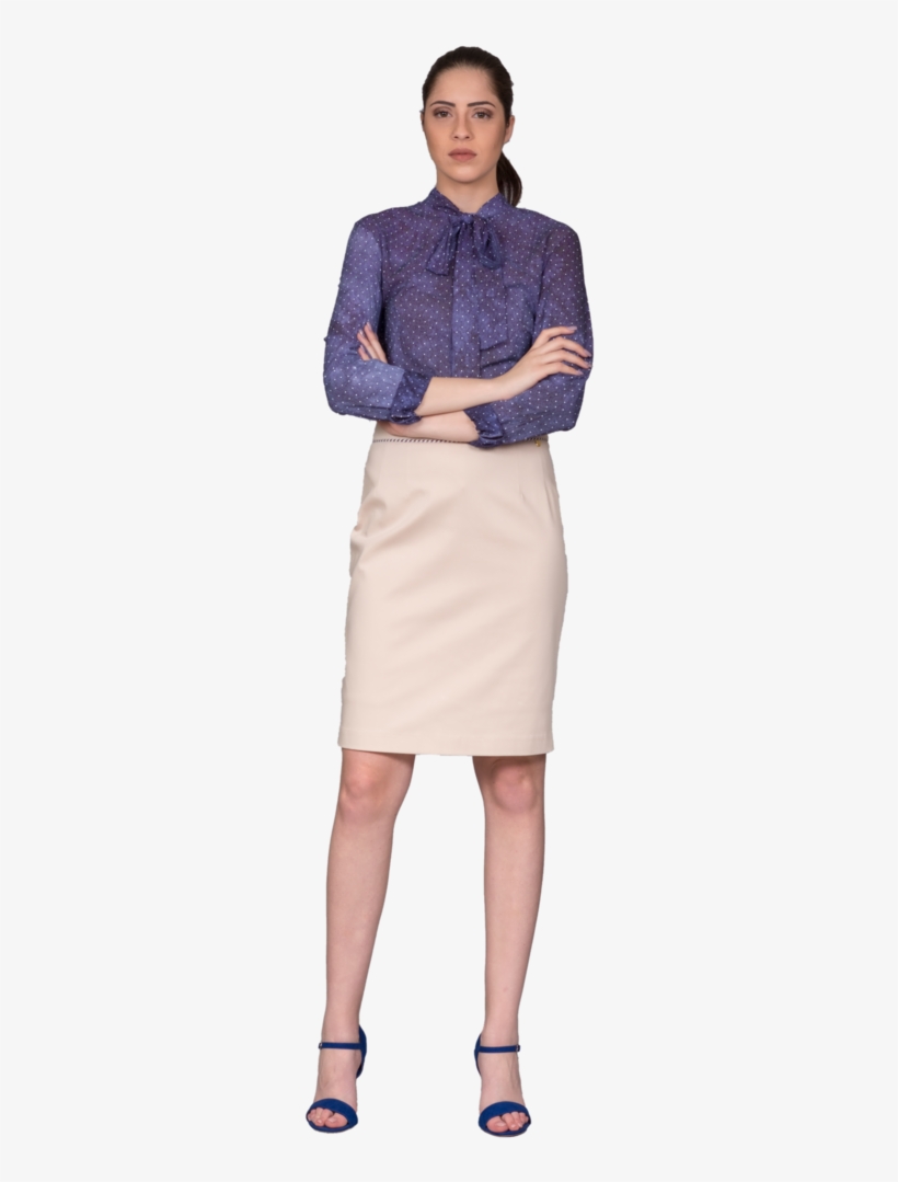 Shirt With Polka Dot Pattern, Collar And Bow Tie - Pencil Skirt, transparent png #4950773