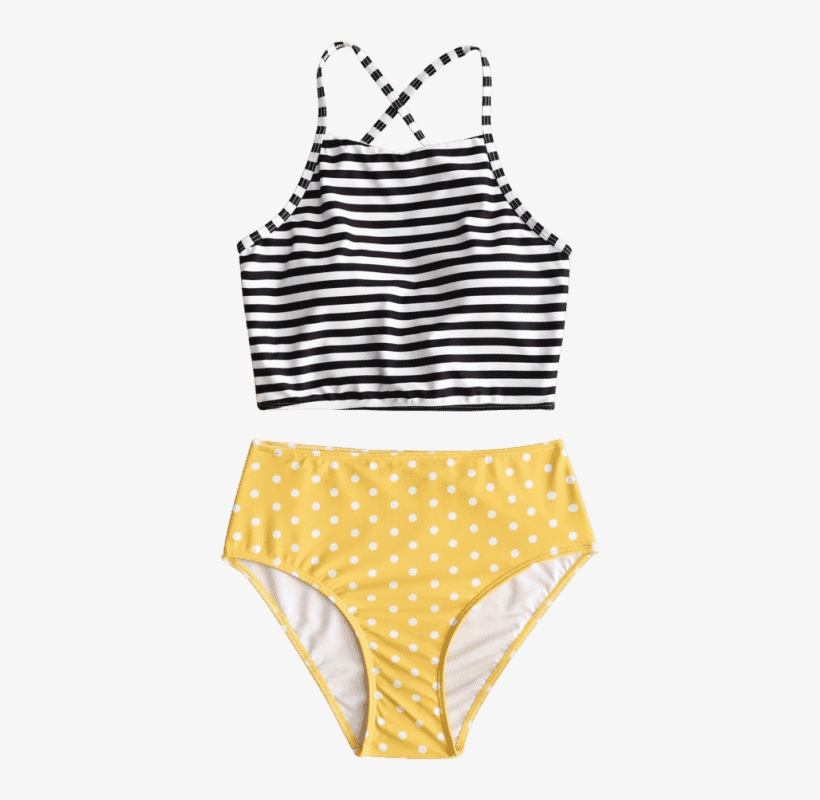 Stripe Polka Dot High Neck Bikini Set - Bikini, transparent png #4951582