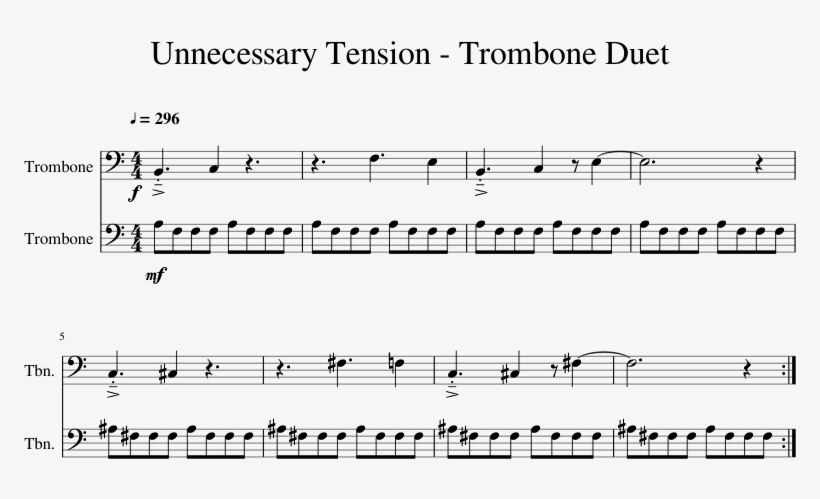 Trombone Duet Sheet Music For Trombone Download Free - Sheet Music, transparent png #4959768