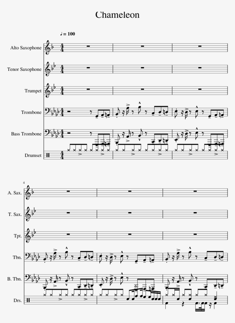 Chameleon Jazz Ensemble Sheet Music For Alto Saxophone, - Trumpet, transparent png #4960282