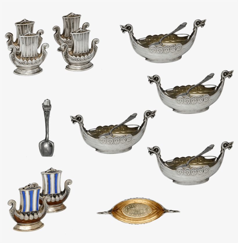 Sterling Viking Ship Salt Cellars With Mini Salt & - Salt And Pepper Shakers, transparent png #4965892