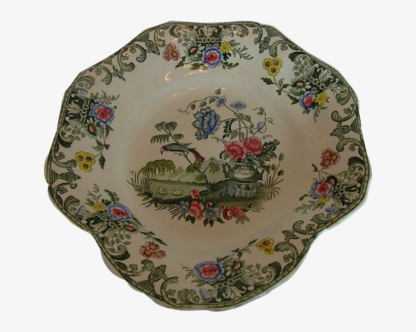 Spode Dessert Dish, Vase & Flowers, New Fayence, Antique - Plate, transparent png #4966410