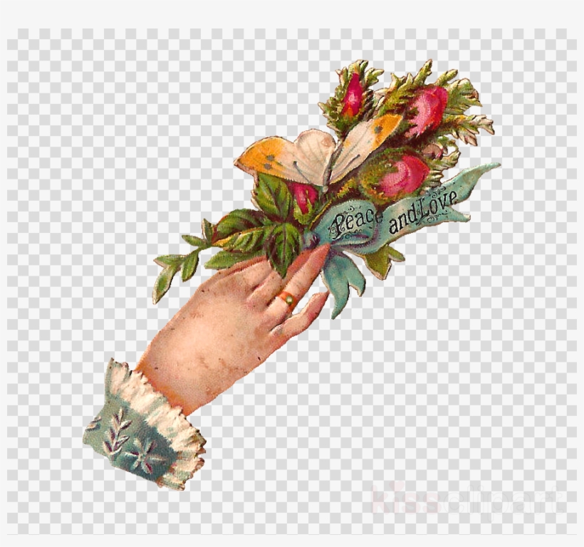 Victorian Hand Holding Flowers Clipart Victorian Era - Simply Daisy 16 Inch X 16 Inch Gingham Check Geometric, transparent png #4969490