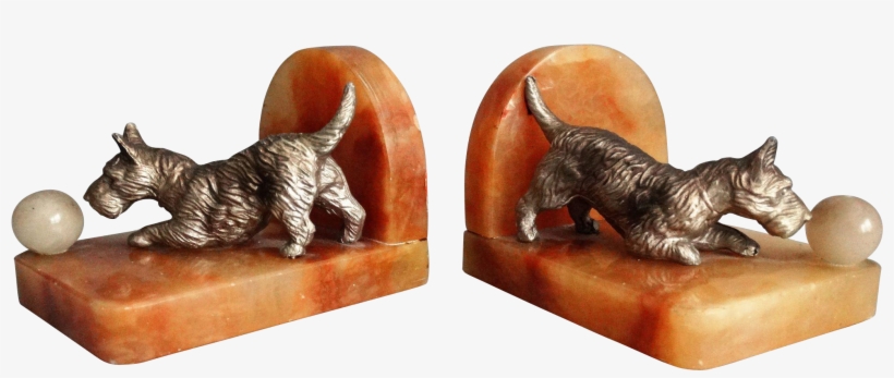 English Art Deco Bronze & Marble Scottie Dog Bookends - Bookend, transparent png #4971903