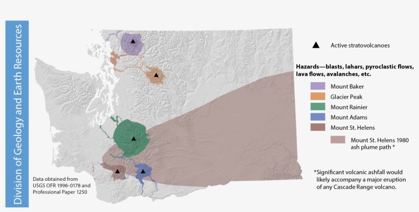 Volcano Hazard Summary Map-01 - Washington Volcano Map, transparent png #4983499