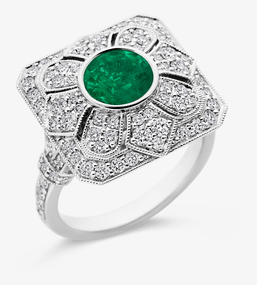 Emerald And Diamond Ring - Engagement Ring, transparent png #4988925
