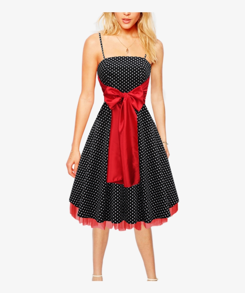 Retro Polka Dots Bow Womens Dress - Dress, transparent png #4990067