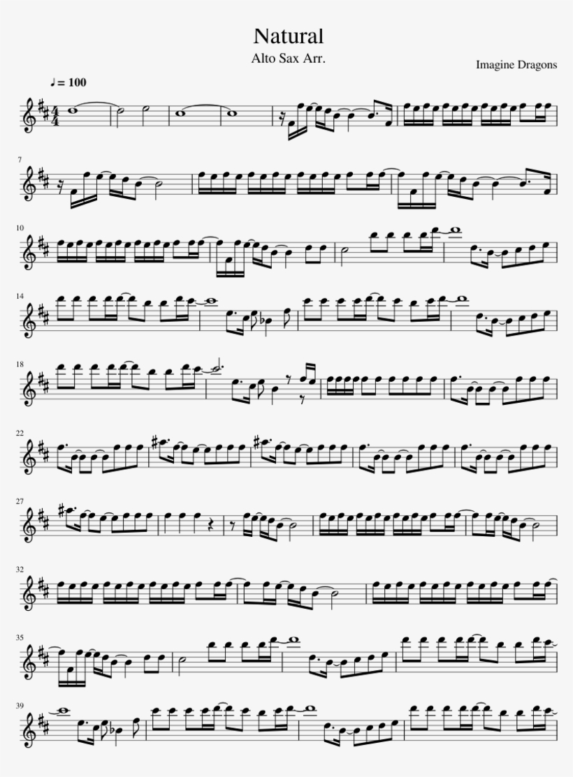 Natural Imagine Dragons Sheet Music For Alto Saxophone - Vivo Per Lei Partitura, transparent png #4993519