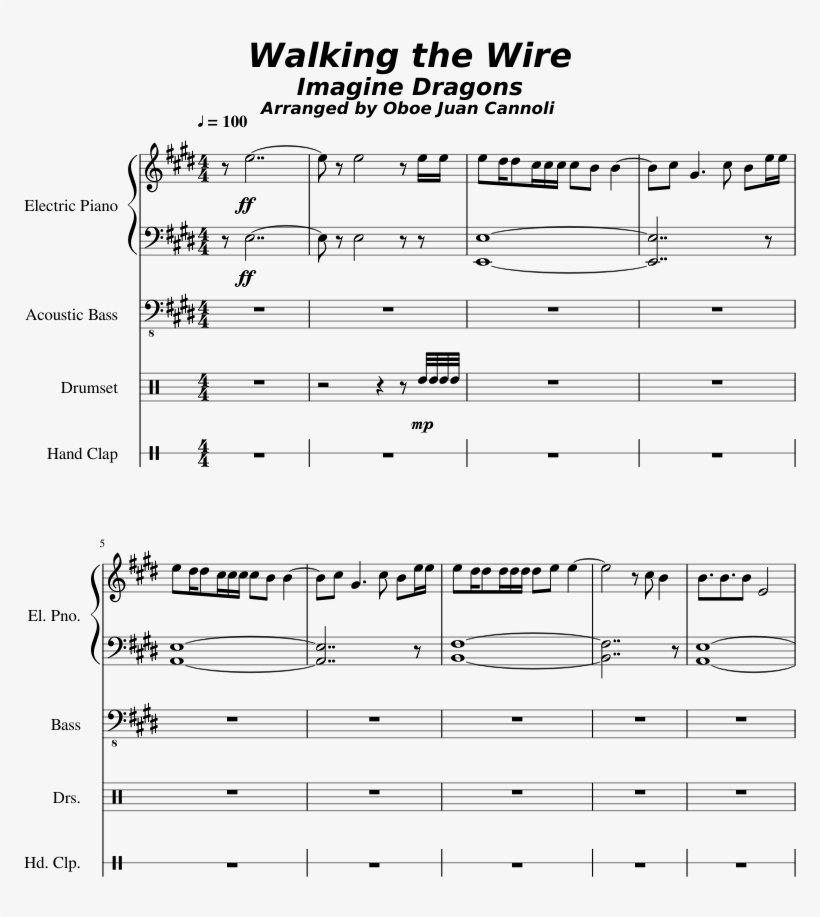 Walking The Wire By Imagine Dragons Sheet Music For - Walking The Wire Sheet Music Free, transparent png #4994406