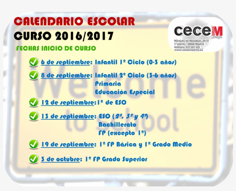 Aprobado Calendario Escolar 2016/17 - Spanish Confederation Of Schools, transparent png #4995144
