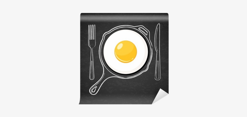 Fried Egg And Hand Drawn Outline Watercolor Pan, Fork - Egg, transparent png #50328