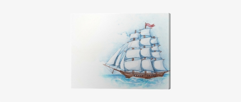 Watercolor Illustration Of Ship Canvas Print • Pixers® - Telescope Map Compass, transparent png #52641