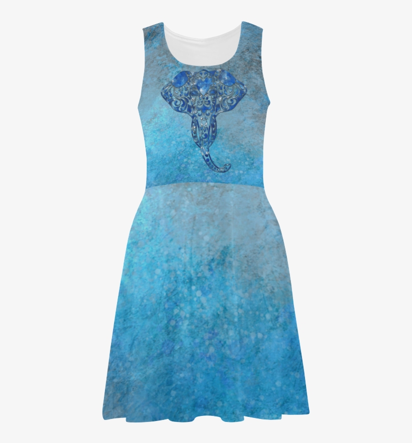 A Blue Watercolor Elephant Portrait In Denim Look Atalanta - Cocktail Dress, transparent png #53345