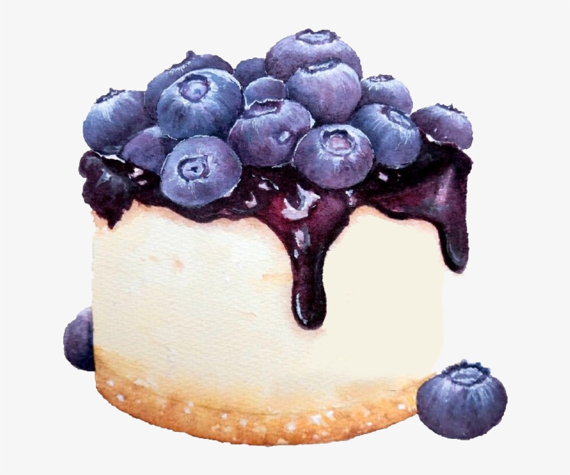 Food Cake Berries Cheesecake Watercolors Watercolor - Blueberry Cake Clip Art, transparent png #54805