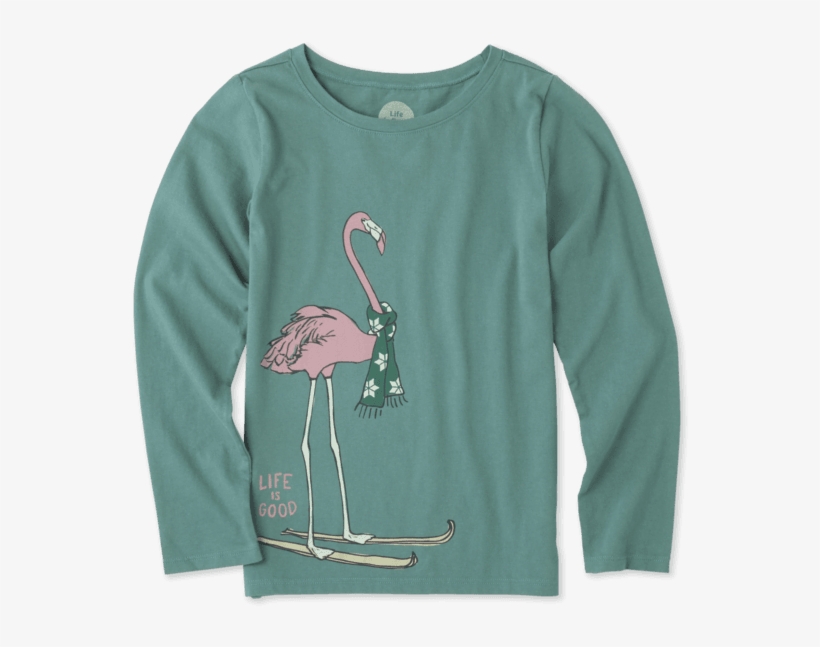Girls Festive Flamingo Long Sleeve Crusher Tee - Sleeve, transparent png #55428