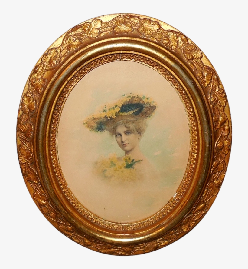 Watercolor Of Lady In Large Hat - Picture Frame, transparent png #56298