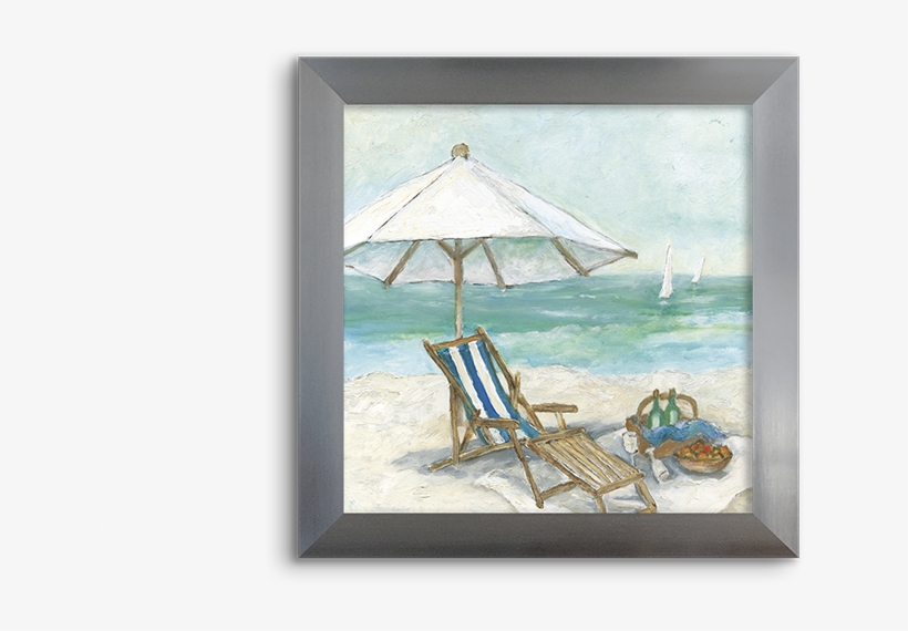 Coastal Watercolor ~ Fence - Seaside Chair Digitally Printed Parchment Canvas Framed, transparent png #56754