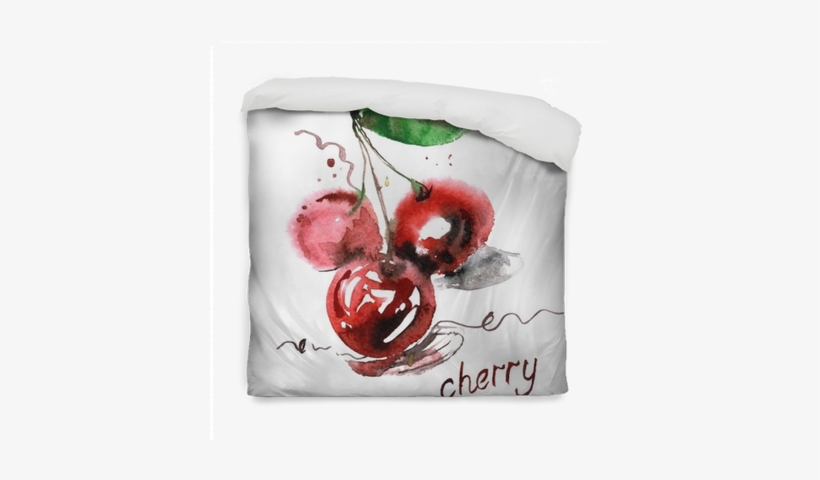 Watercolor Hand Painted Cherry Berries On White Background - Food, transparent png #57288