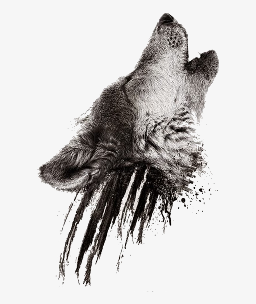 Realistic Howling Wolf Head On Black Smudges Tattoo - Wolf Head Tattoo, transparent png #57405