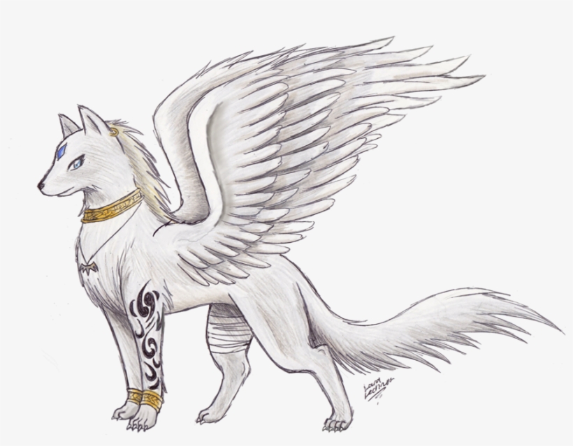 Drawn Wings Awesome - Wolf With Wings Drawing, transparent png #57882