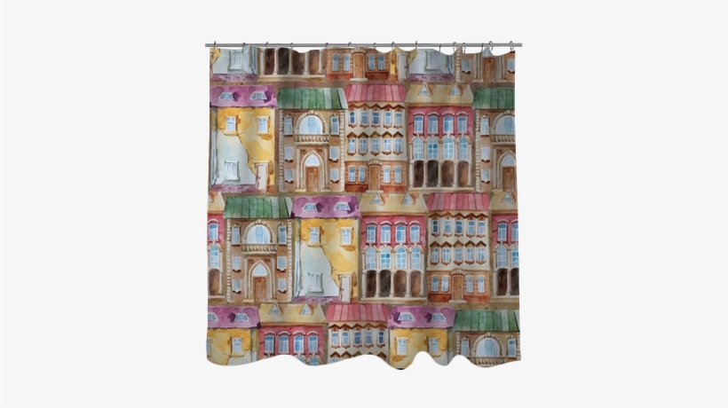 Watercolor Seamless Pattern Of Bright Old Building - Shelf, transparent png #59164