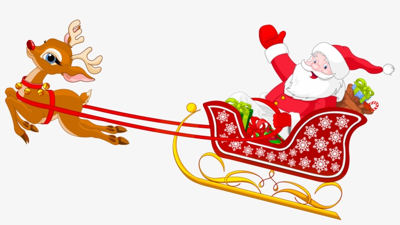 Santa And Reindeer With Sled Png Clipart - Santa Claus Sleigh Cartoon, transparent png #59982