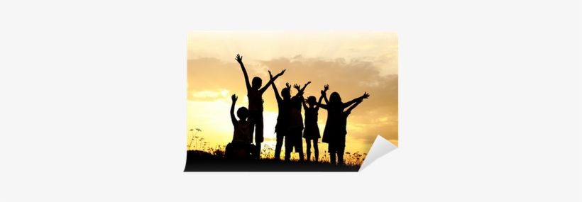 Silhouette, Group Of Happy Children Playing On Meadow, - Silhouette, transparent png #508968