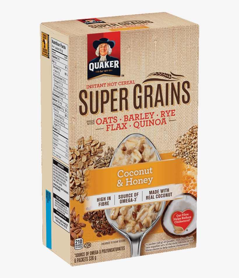 Quaker® Super Grains Coconut & Honey Instant Hot Cereal - Quaker Super Grains Apples & Cinnamon Instant Oatmeal, transparent png #5006166