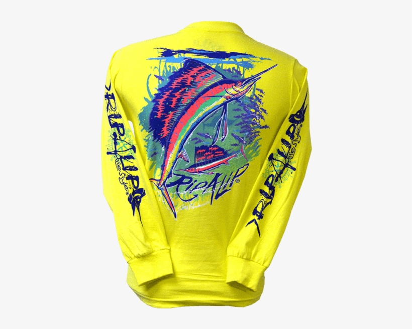 Safety Green Long Sleeve Graphic Fishing Tee - Long-sleeved T-shirt, transparent png #5015343