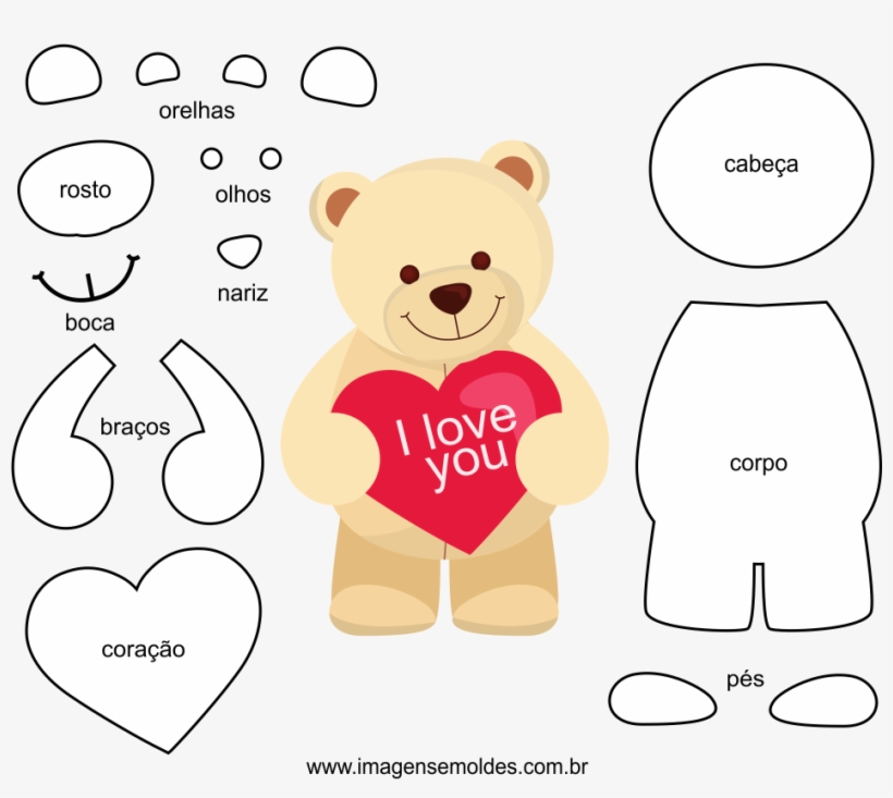 Molde Do Dia Dos Namorados Para Eva Feltro E Artesanato - Urso Riscos Para Patch Aplique, transparent png #5017522