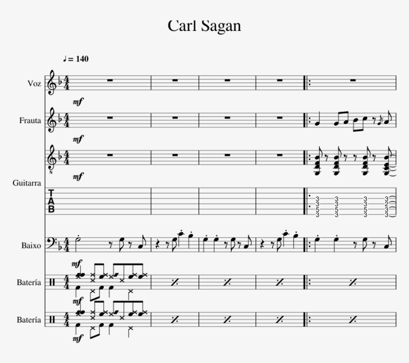Carl Sagan Sheet Music For Flute, Voice, Guitar, Bass - Sheet Music, transparent png #5025012