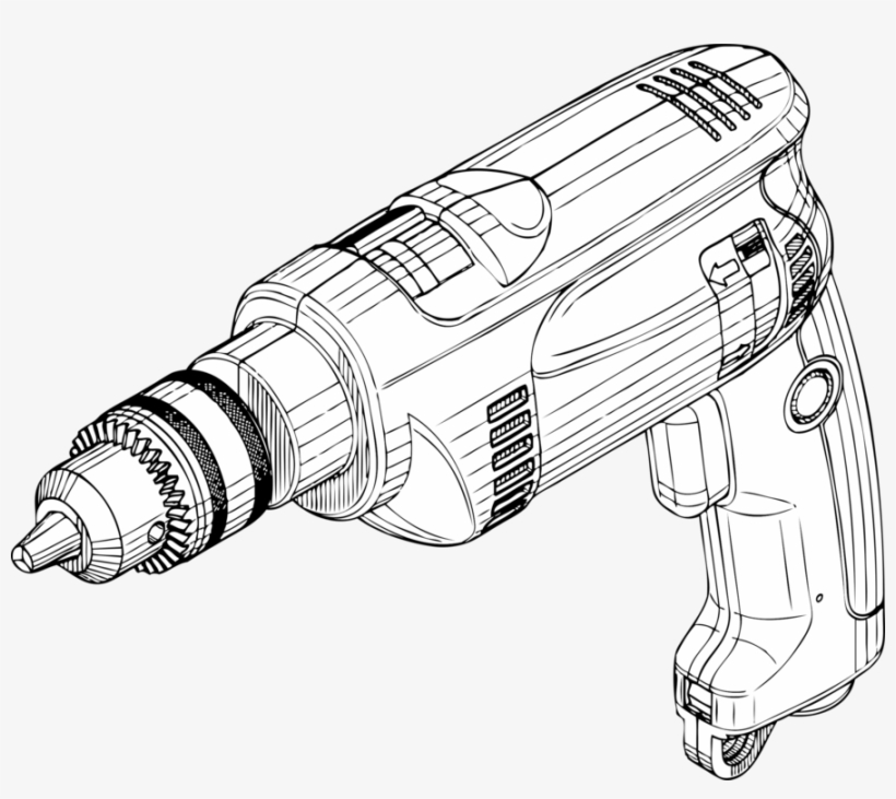 Augers Tool Electric Motor Electricity Hammer Drill - Hand Drilling Machine Sketch, transparent png #5026036
