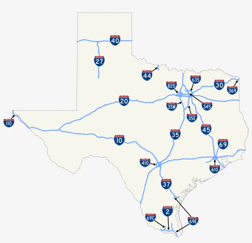 Texas Highways Map - Texas, transparent png #5032343