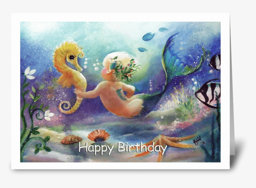 Baby Mermaid, Happy Birthday Greeting Card - Baby Mermaid Painting, transparent png #5033787