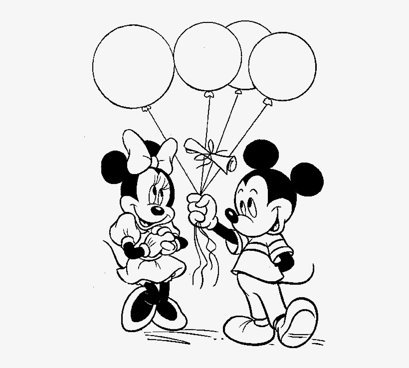 Mickey Mouse Balloons To Give Minnie Coloring Pages - Mickey And Minnie Mouse Colouring, transparent png #5038873