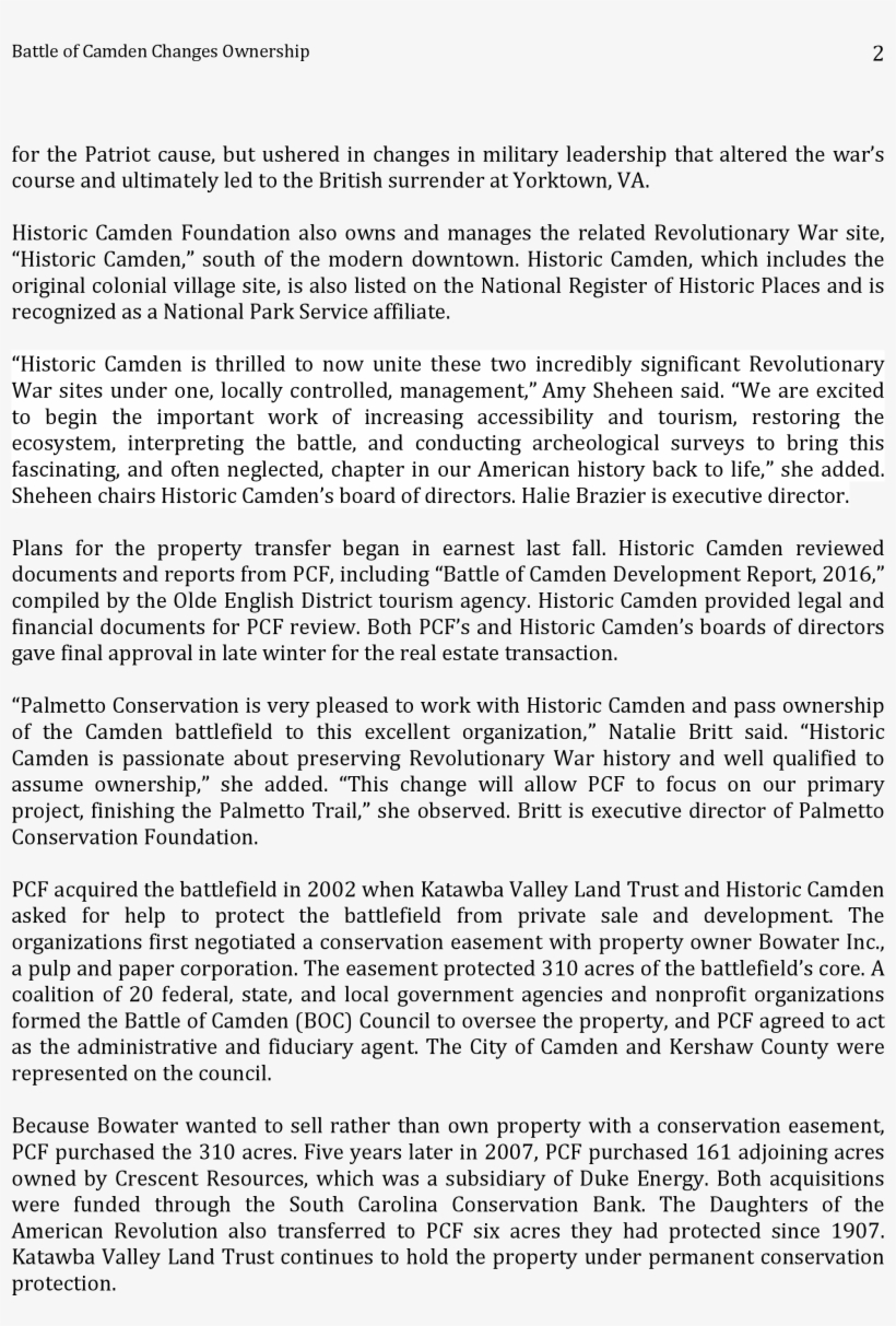 Camden Battlefield News Release 20170424-1 - Management, transparent png #5047511